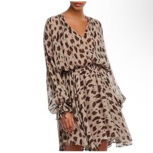 Anine Bing Elliana Silk Leopard Dress Womens XS Long Sleeve Chiffon NWT